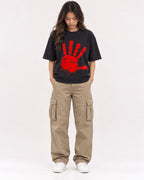 Mockup Boxy Heavyweight Tee Black female full-body 02