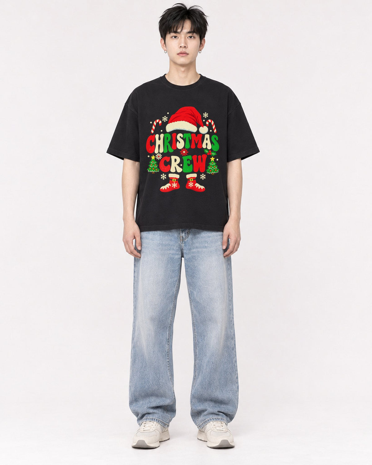 Mockup Boxy Heavyweight Tee Black male full-body 01