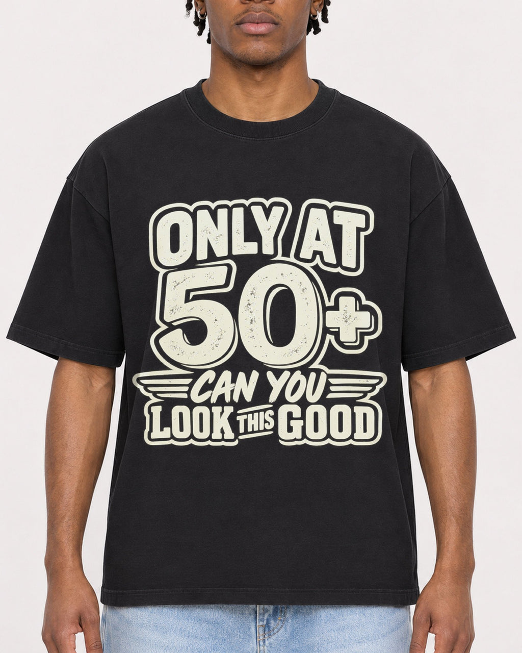 Mockup Boxy Heavyweight Tee Black male close-up 05