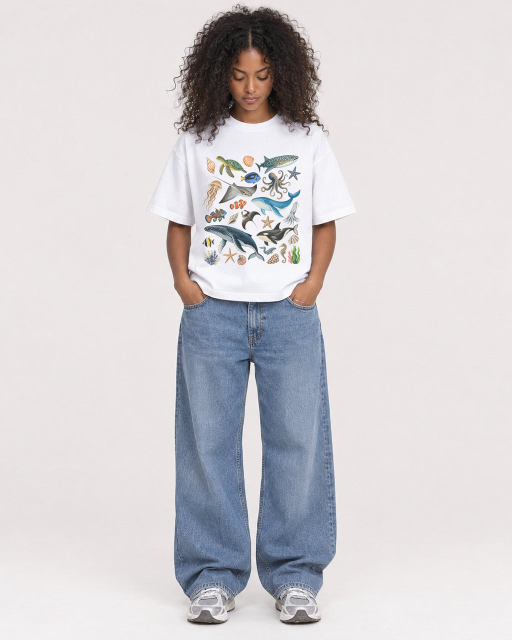 Mockup Boxy Heavyweight Tee White female full-body 05