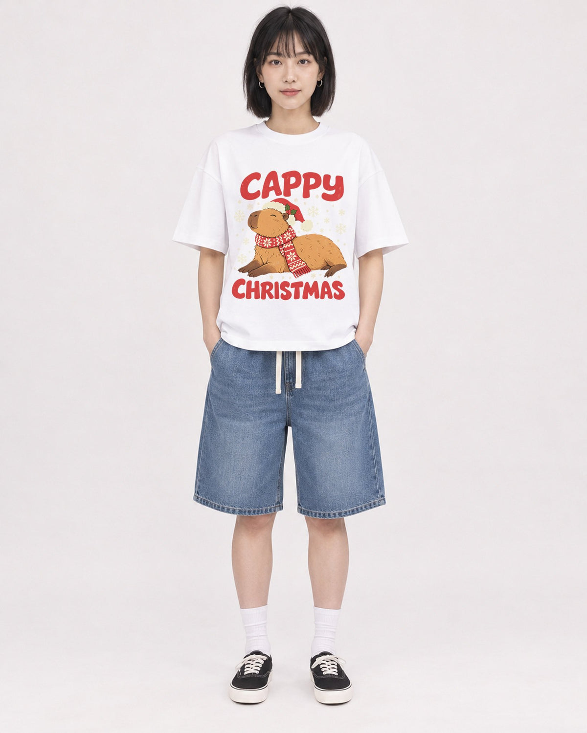 Mockup Boxy Heavyweight Tee White female full-body 11