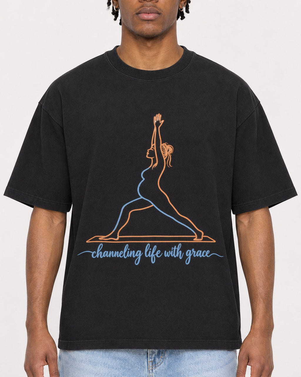 Mockup Boxy Heavyweight Tee Black male close-up 05