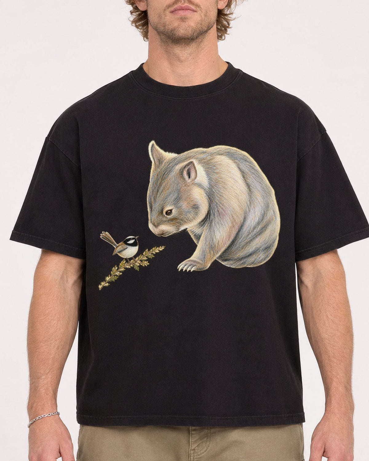 Mockup Boxy Heavyweight Tee Black male close-up 28