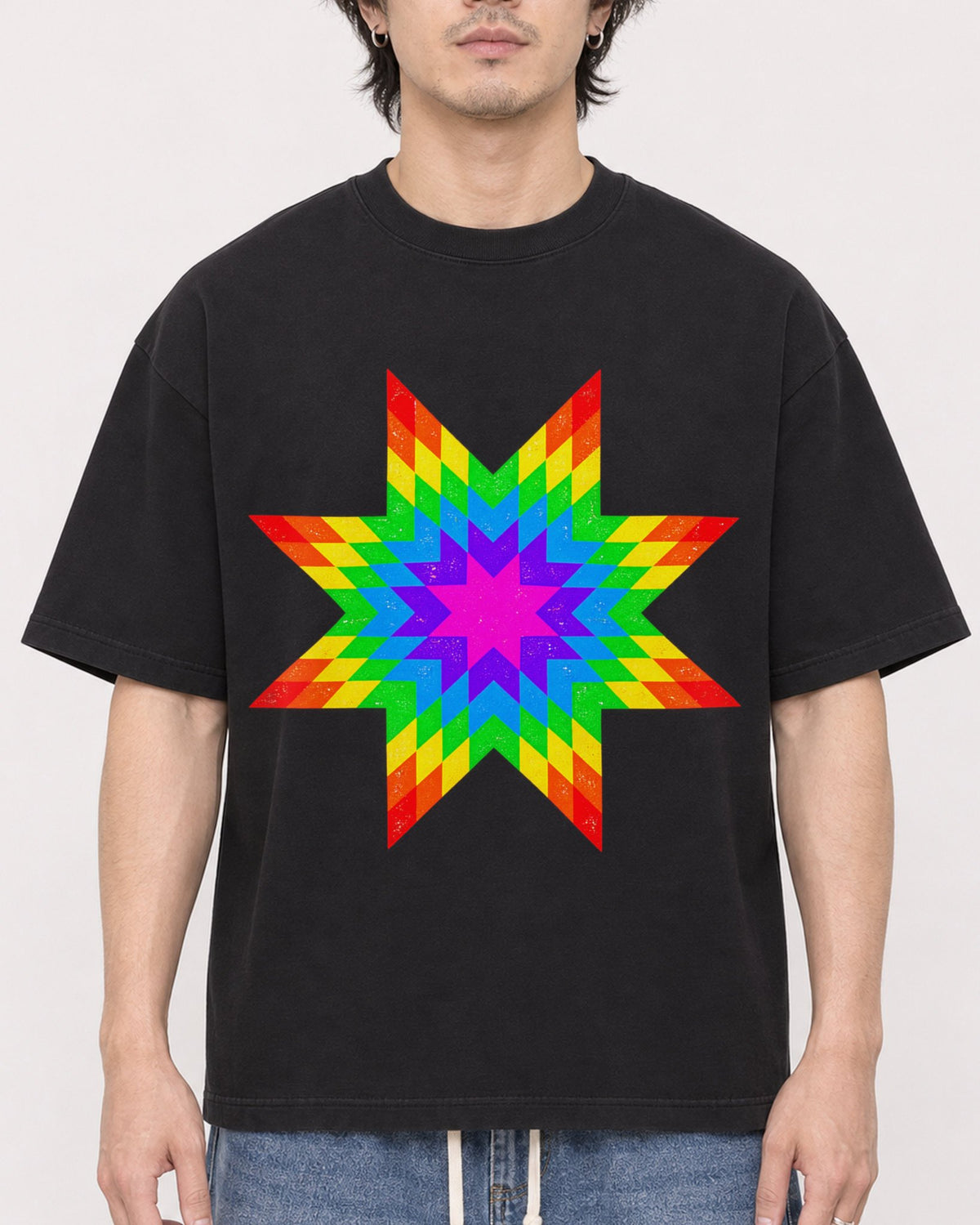 Mockup Boxy Heavyweight Tee Black male close-up 03