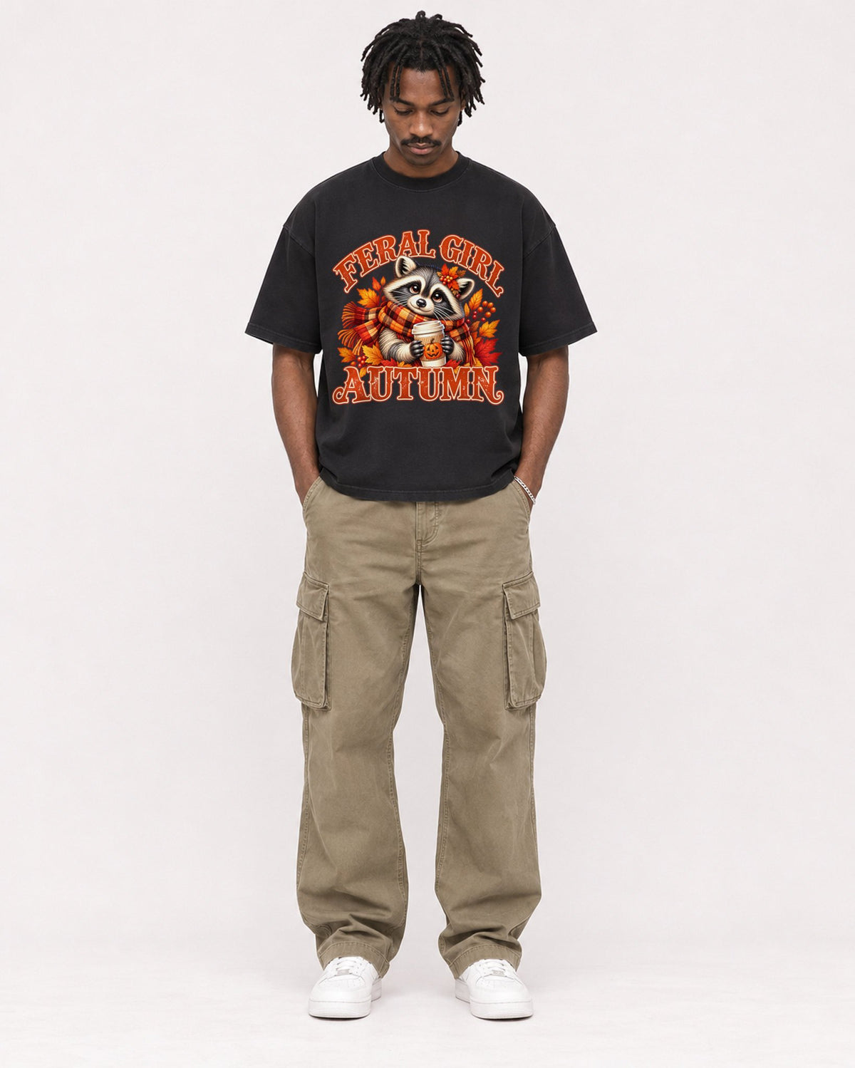 Mockup Boxy Heavyweight Tee Black male full-body 04