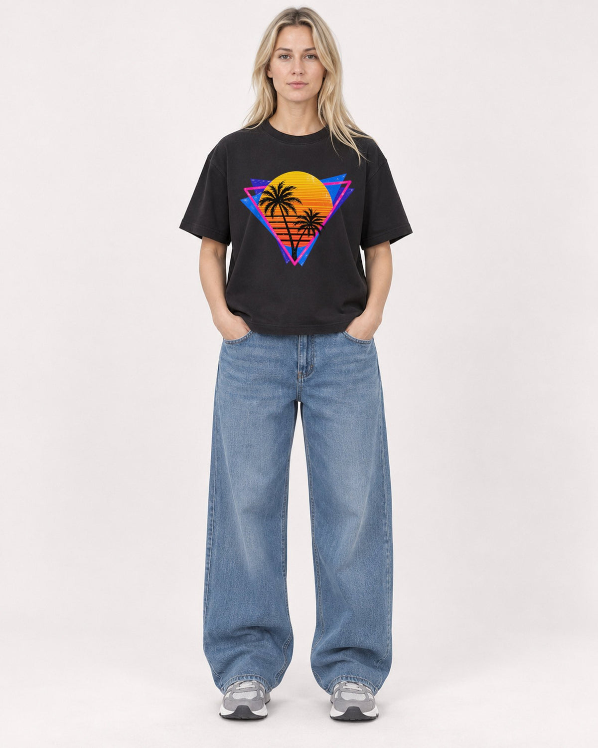 Mockup Boxy Heavyweight Tee Black female full-body 08