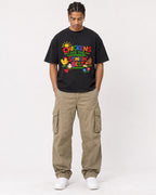 Mockup Boxy Heavyweight Tee Black male full-body 40
