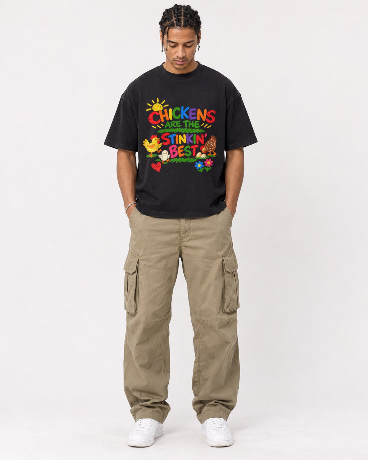 Mockup Boxy Heavyweight Tee Black male full-body 40