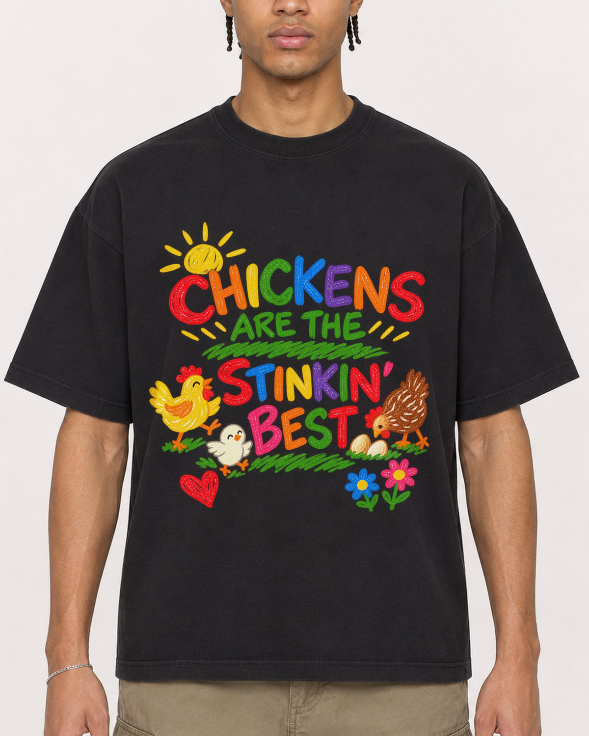 Mockup Boxy Heavyweight Tee Black male close-up 40