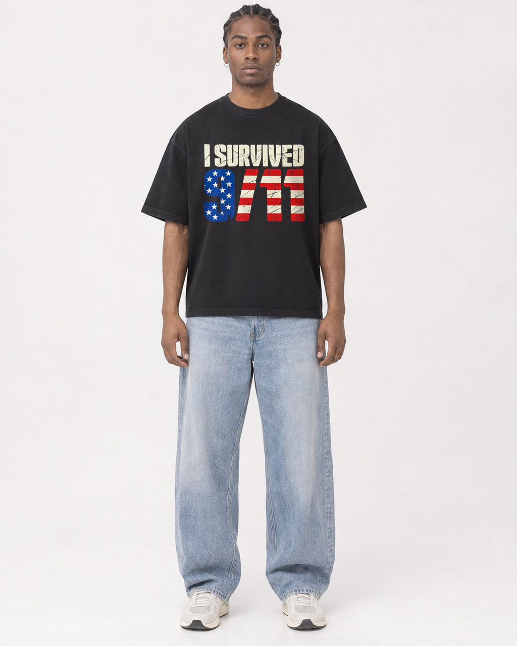 Mockup Boxy Heavyweight Tee Black male full-body 25