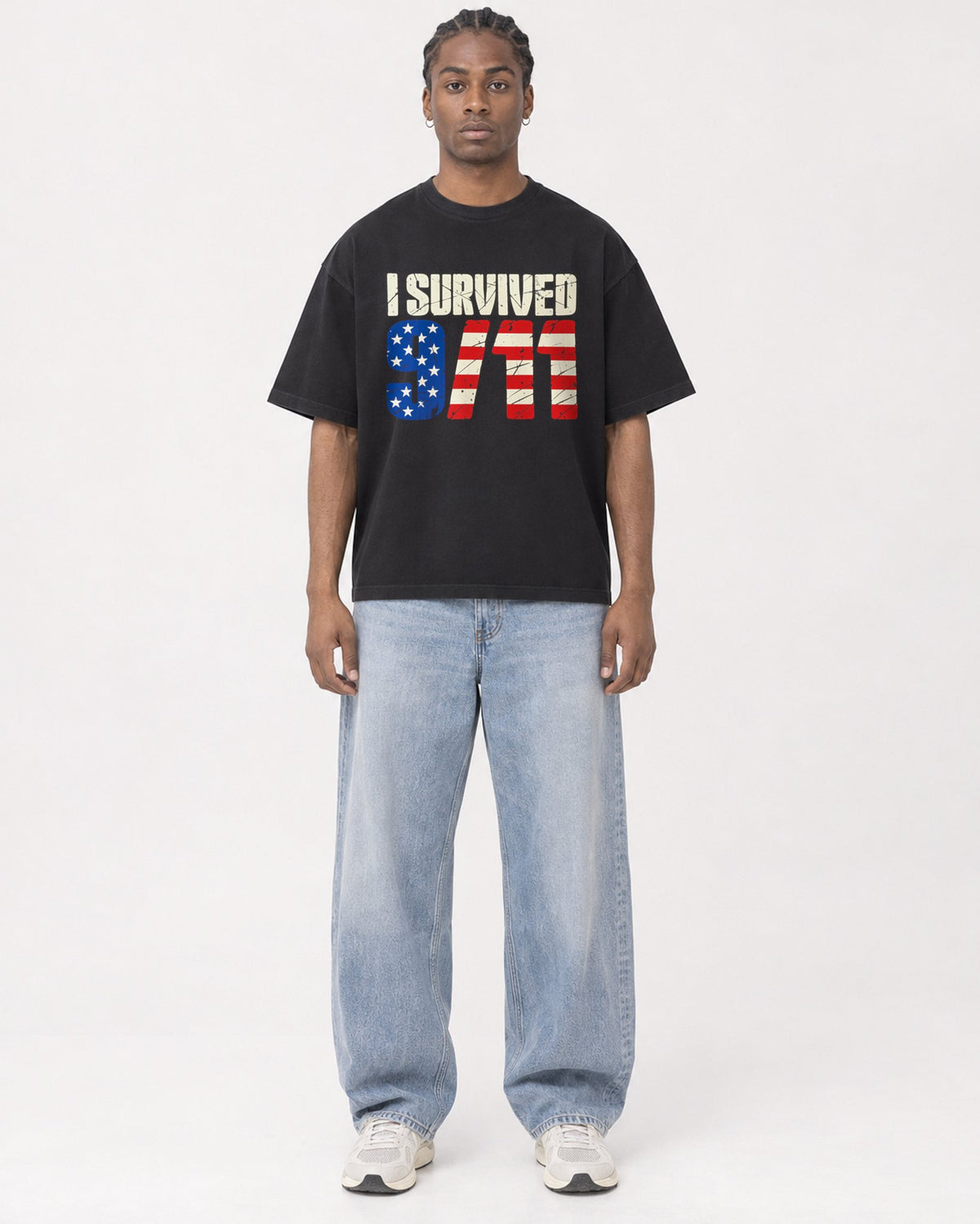Mockup Boxy Heavyweight Tee Black male full-body 25
