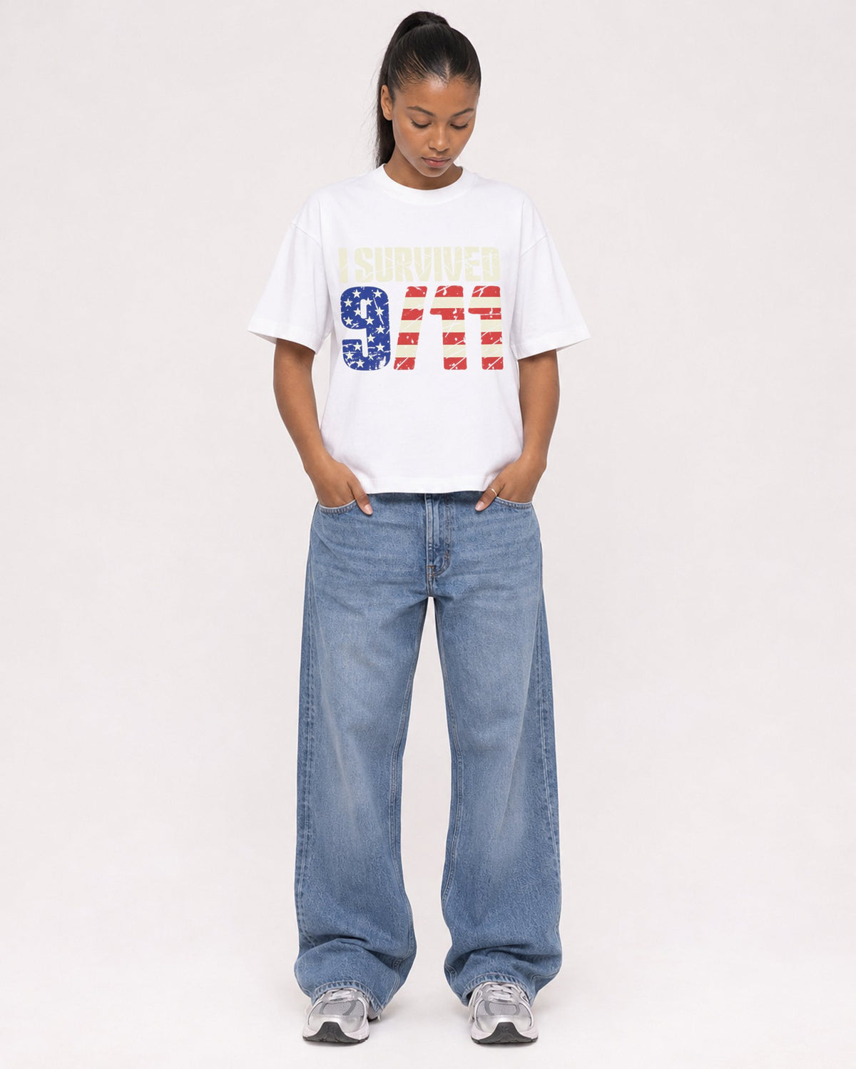 Mockup Boxy Heavyweight Tee White female full-body 25