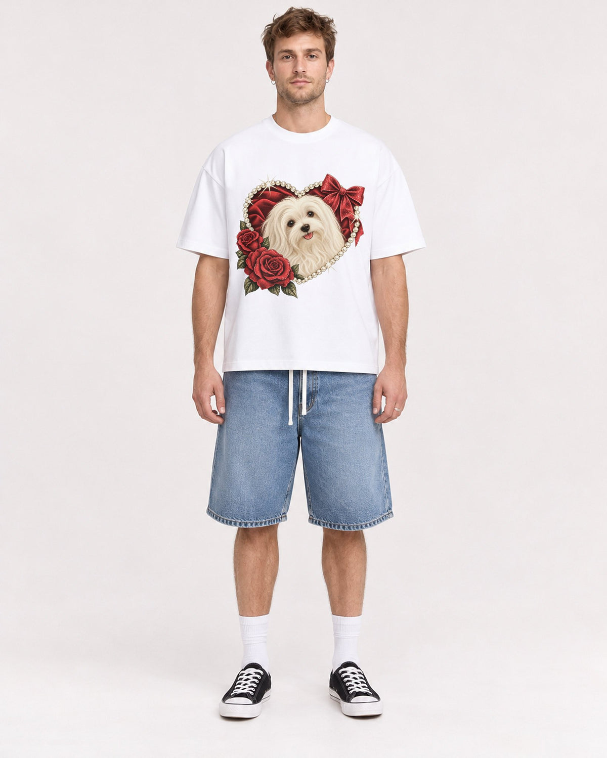 Mockup Boxy Heavyweight Tee White male full-body 08