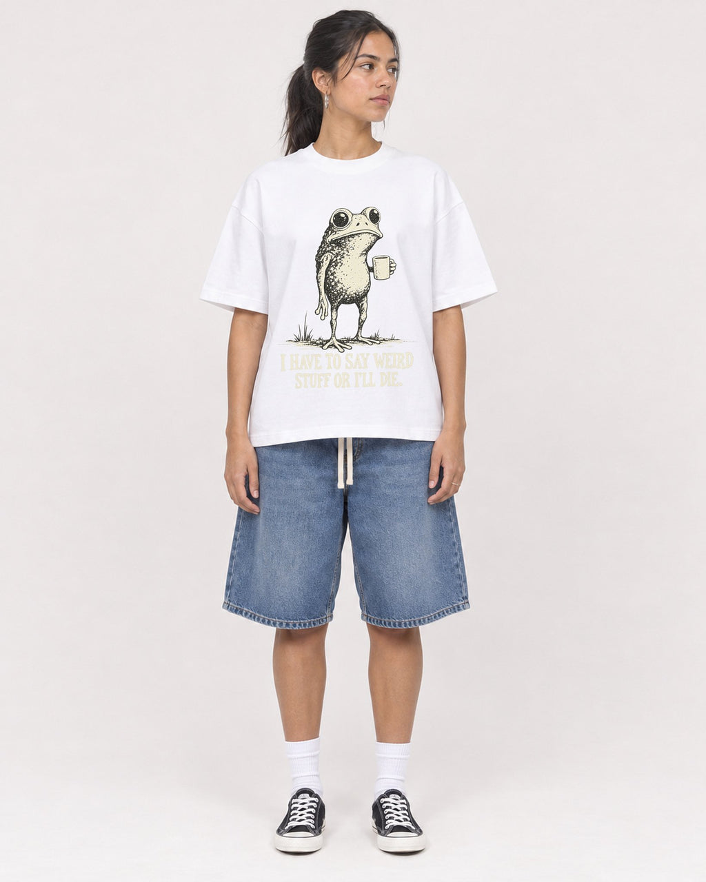 Mockup Boxy Heavyweight Tee White female full-body 16