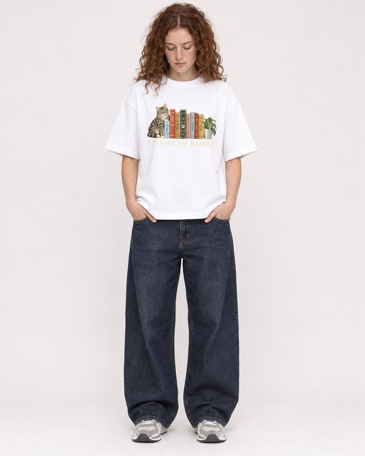 Mockup Boxy Heavyweight Tee White female full-body 09
