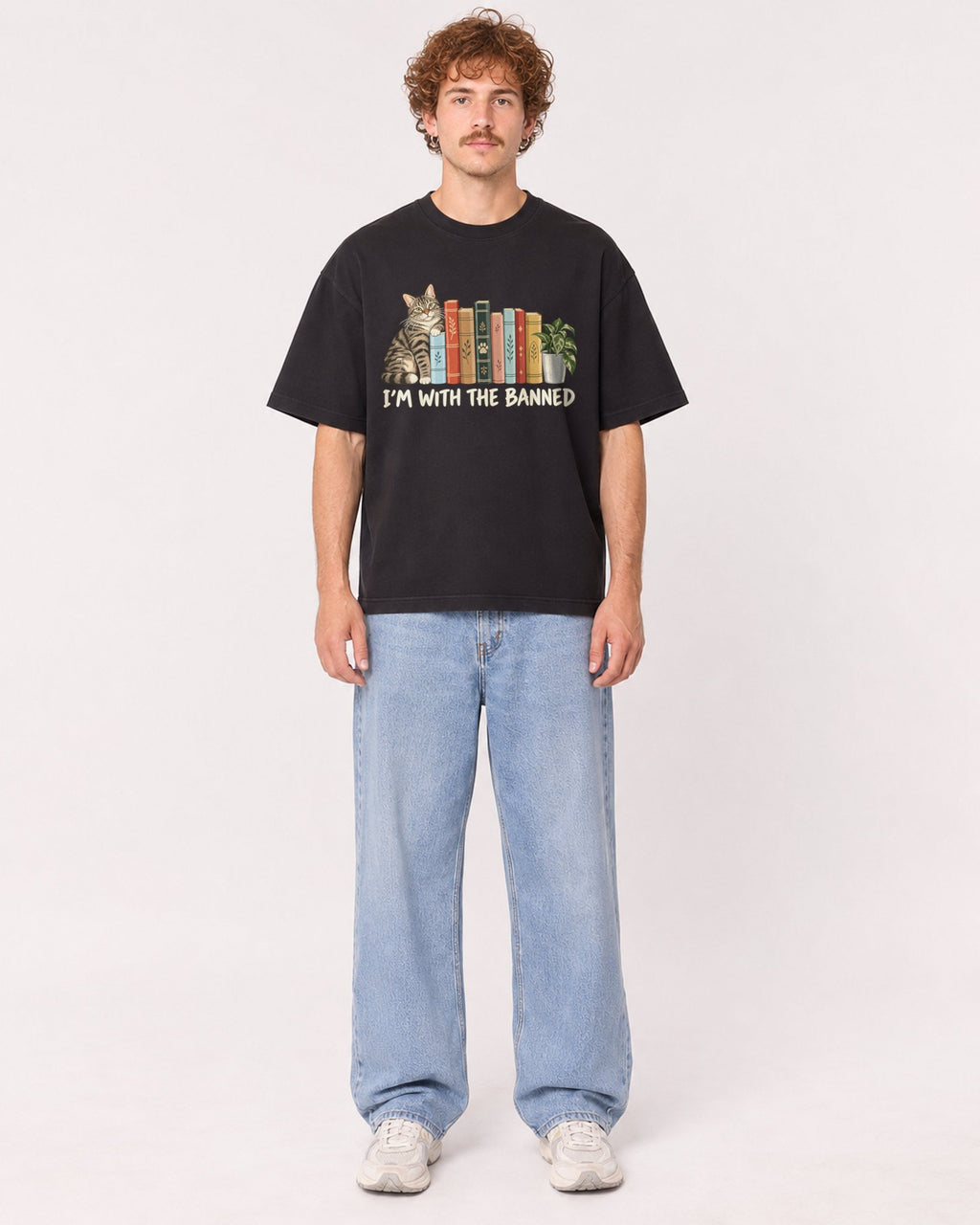 Mockup Boxy Heavyweight Tee Black male full-body 09
