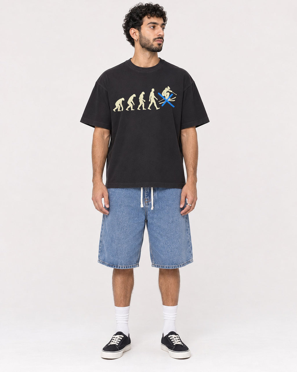 Mockup Boxy Heavyweight Tee Black male full-body 27