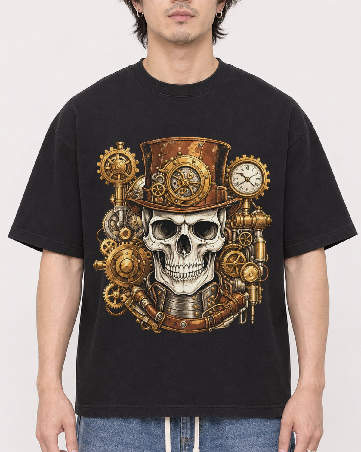 Mockup Boxy Heavyweight Tee Black male close-up 03