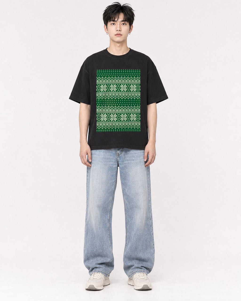 Mockup Boxy Heavyweight Tee Black male full-body 01