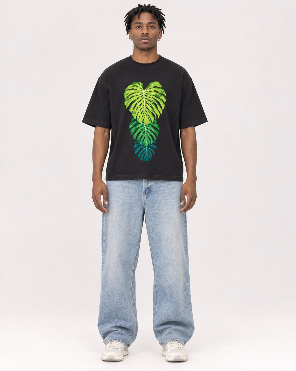 Mockup Boxy Heavyweight Tee Black male full-body 05