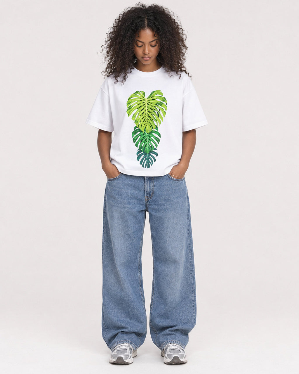 Mockup Boxy Heavyweight Tee White female full-body 05