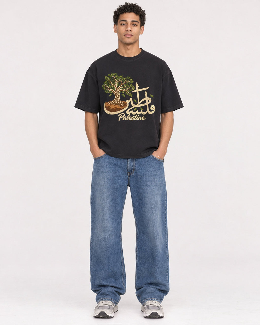 Mockup Boxy Heavyweight Tee Black male full-body 10