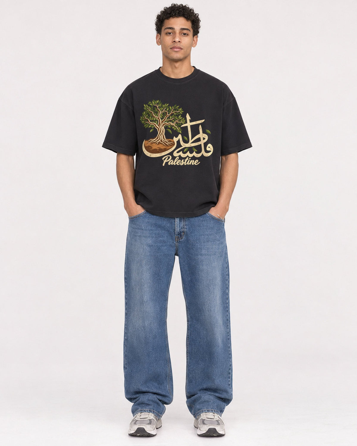 Mockup Boxy Heavyweight Tee Black male full-body 10