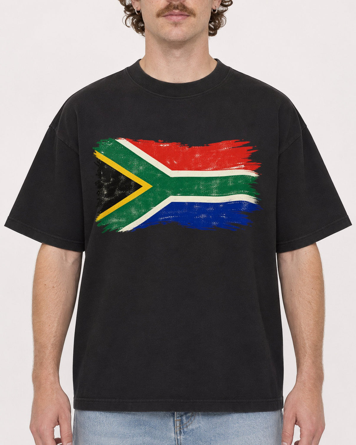Mockup Boxy Heavyweight Tee Black male close-up 09