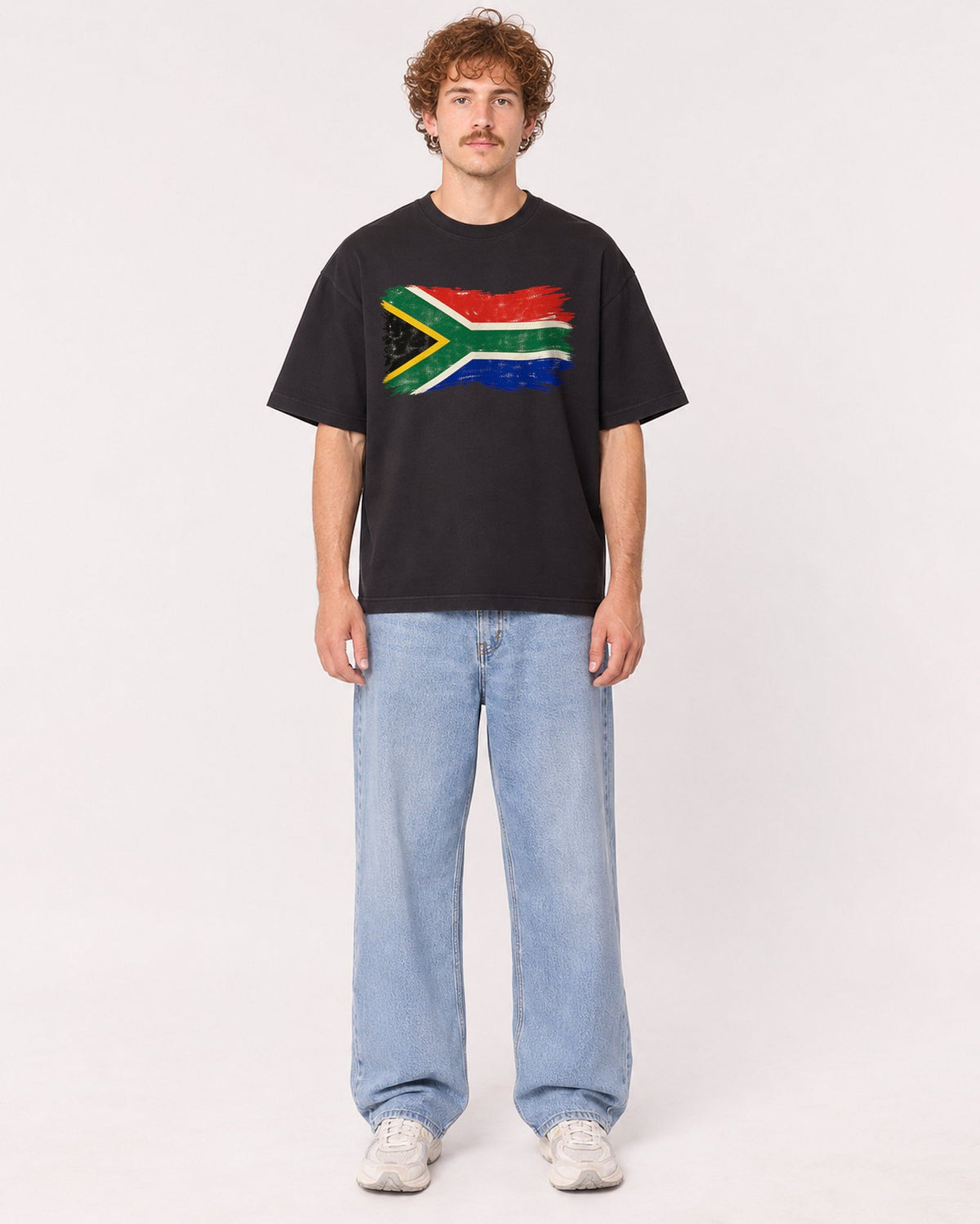 Mockup Boxy Heavyweight Tee Black male full-body 09