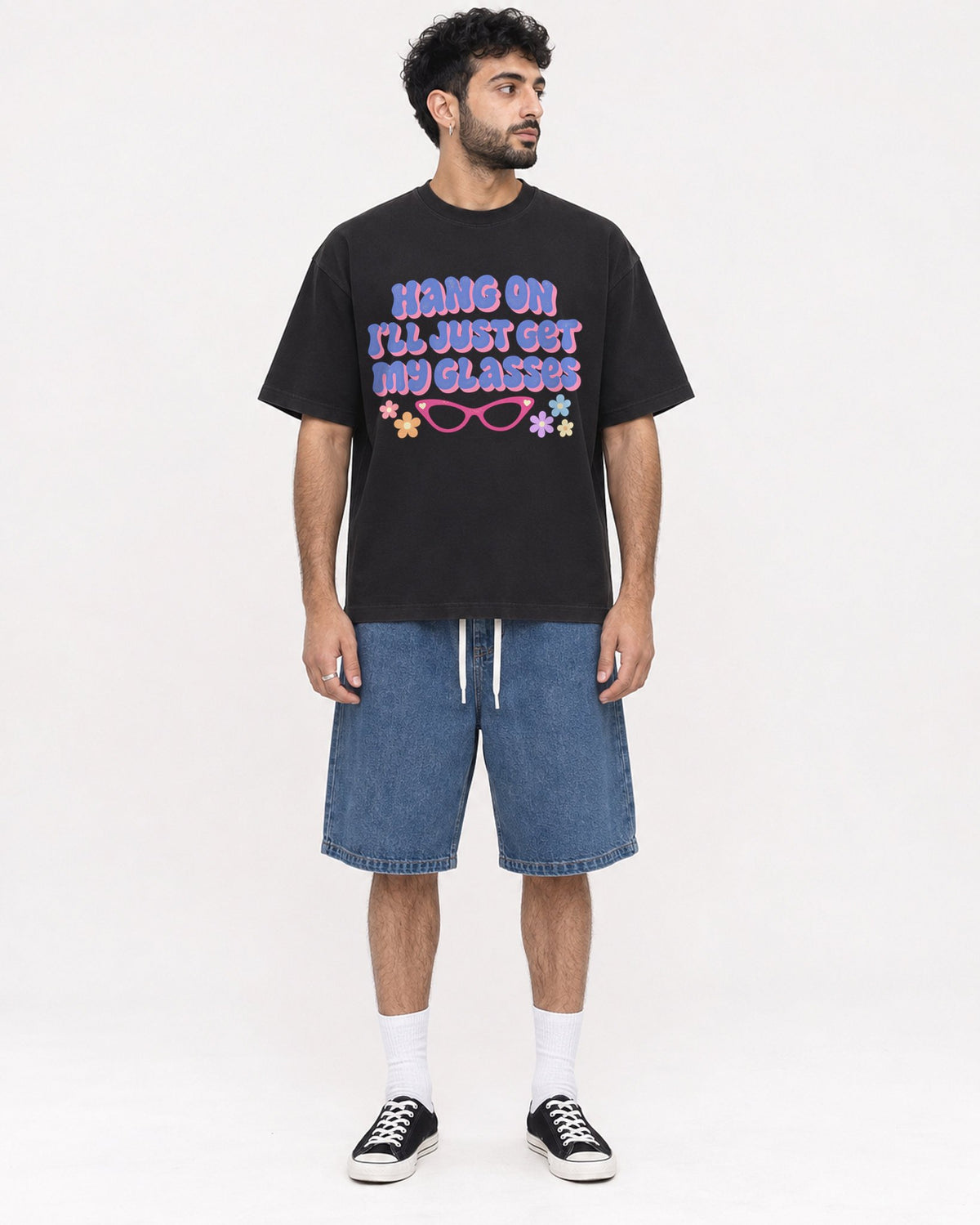 Mockup Boxy Heavyweight Tee Black male full-body 07