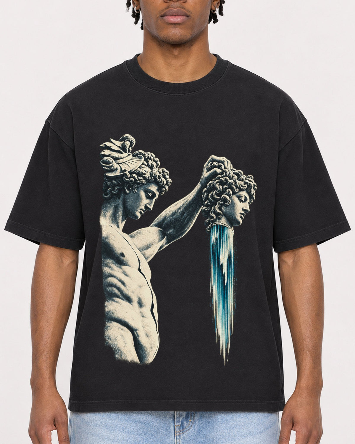 Mockup Boxy Heavyweight Tee Black male close-up 05