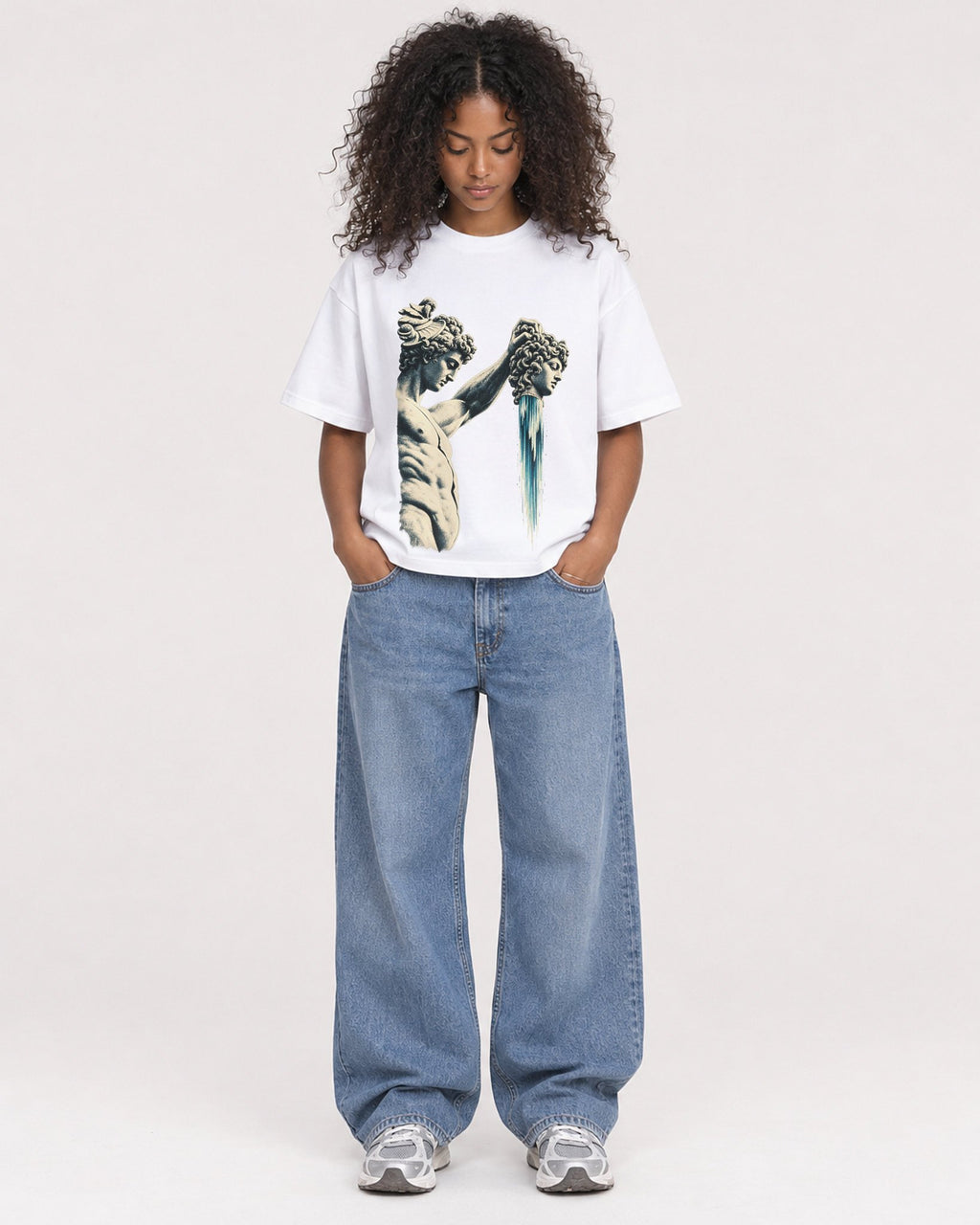 Mockup Boxy Heavyweight Tee White female full-body 05