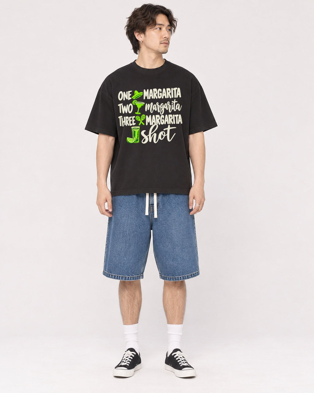Mockup Boxy Heavyweight Tee Black male full-body 03