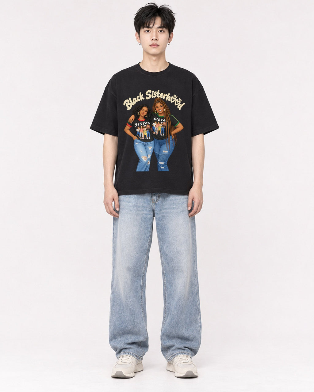Mockup Boxy Heavyweight Tee Black male full-body 01