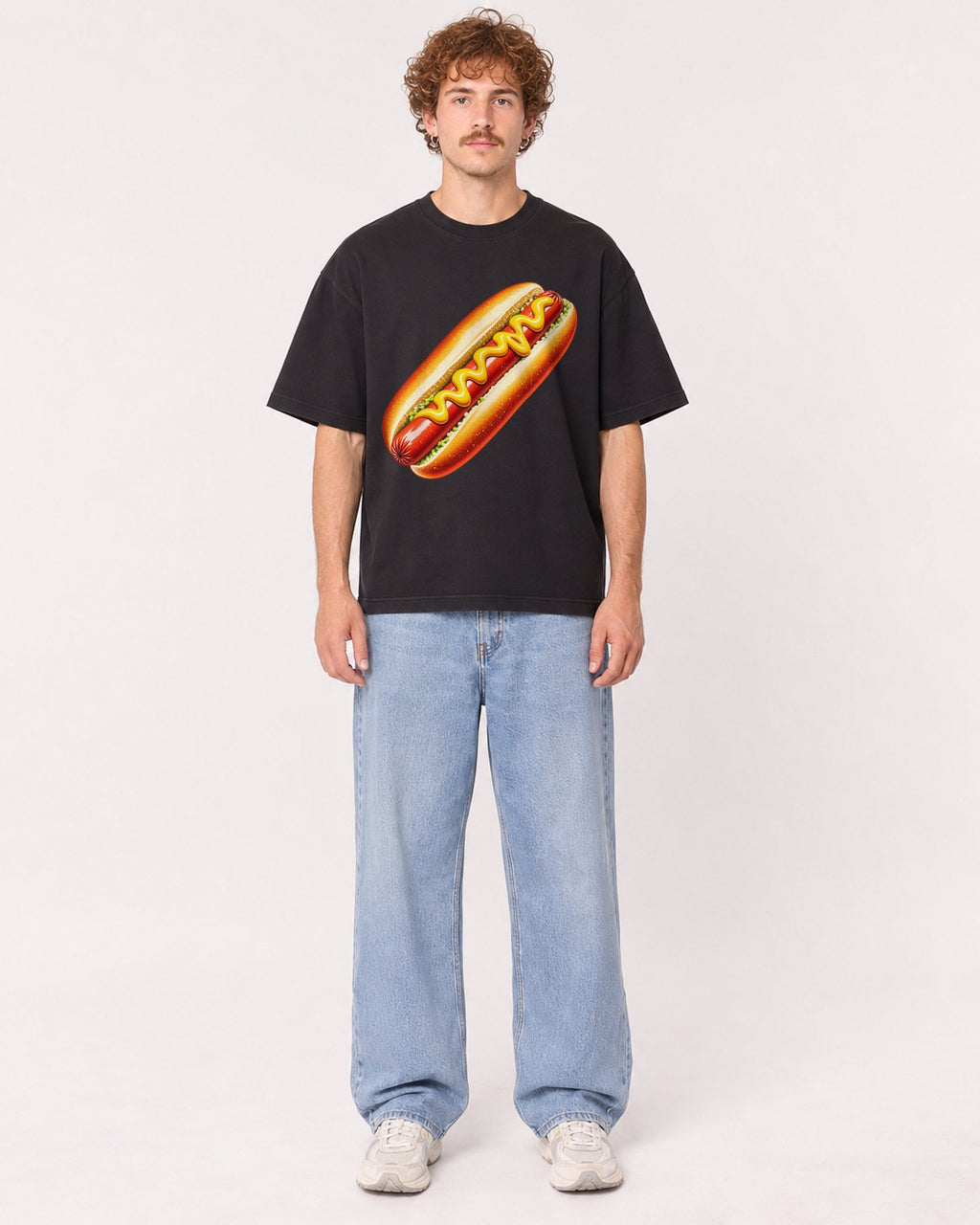 Mockup Boxy Heavyweight Tee Black male full-body 09