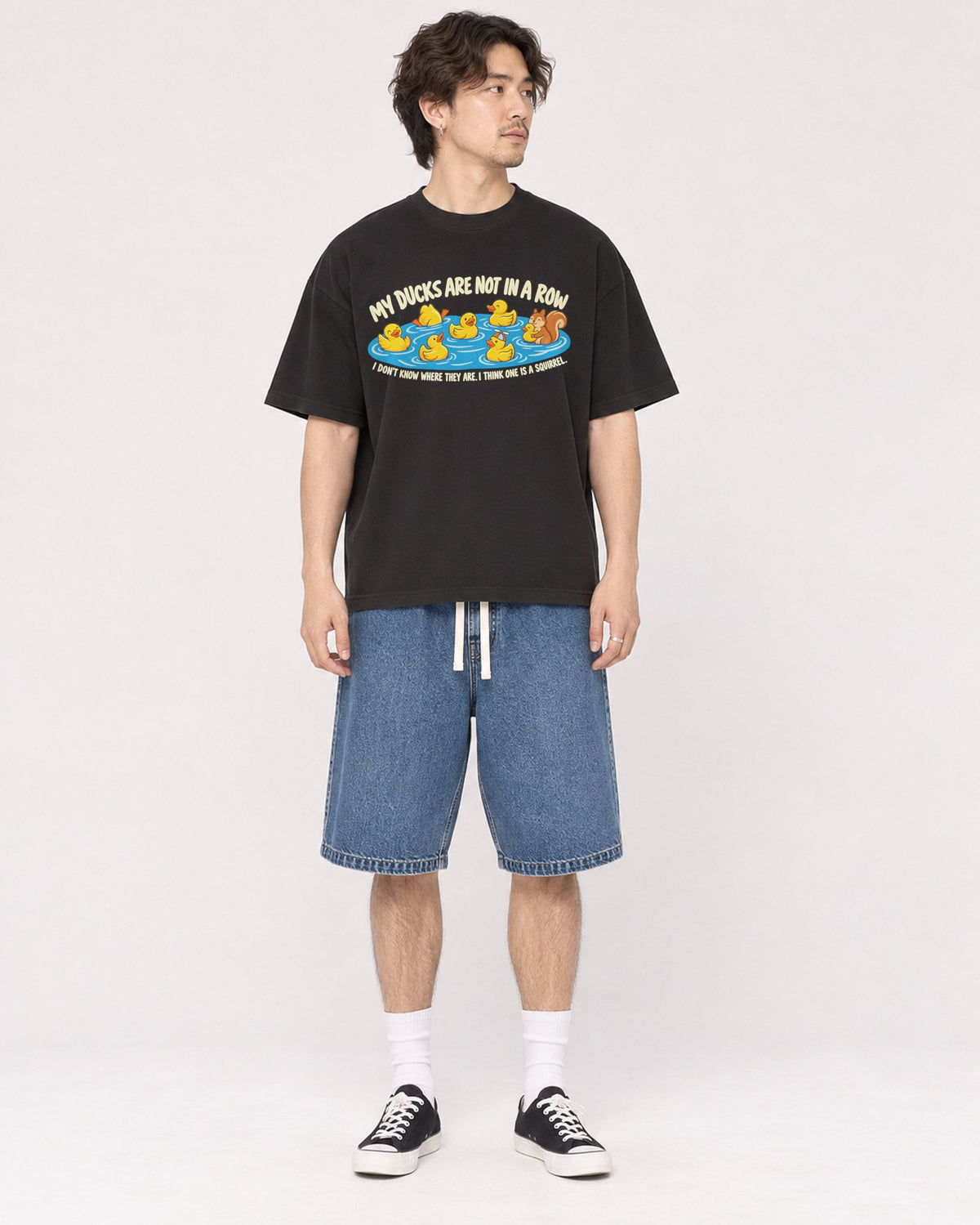Mockup Boxy Heavyweight Tee Black male full-body 03