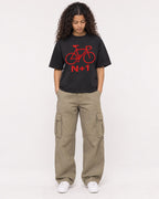 Mockup Boxy Heavyweight Tee Black female full-body 10