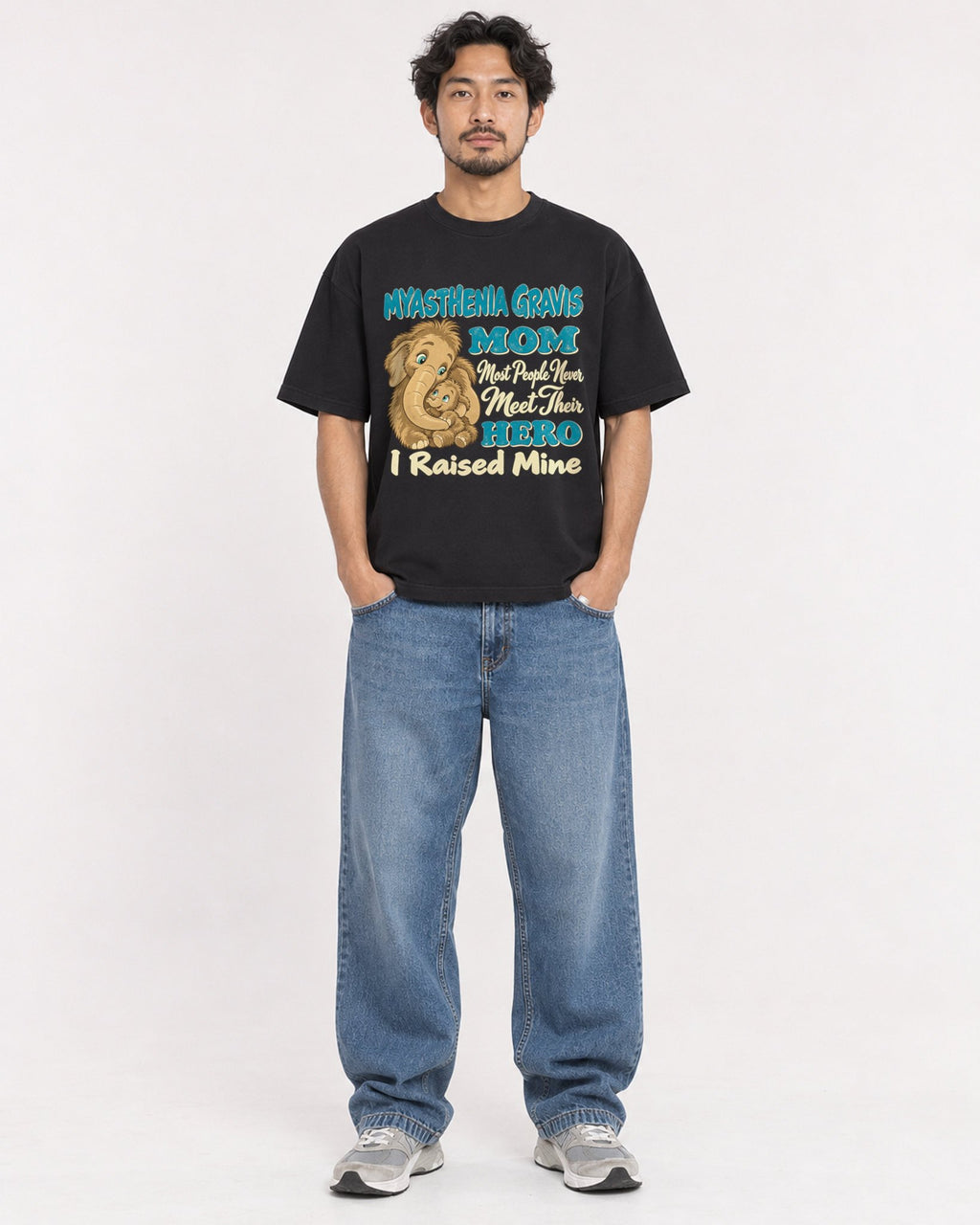Mockup Boxy Heavyweight Tee Black male full-body 02