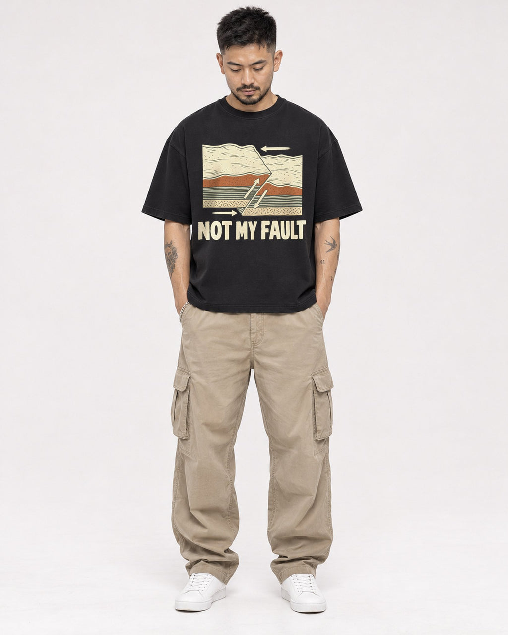 Mockup Boxy Heavyweight Tee Black male full-body 12