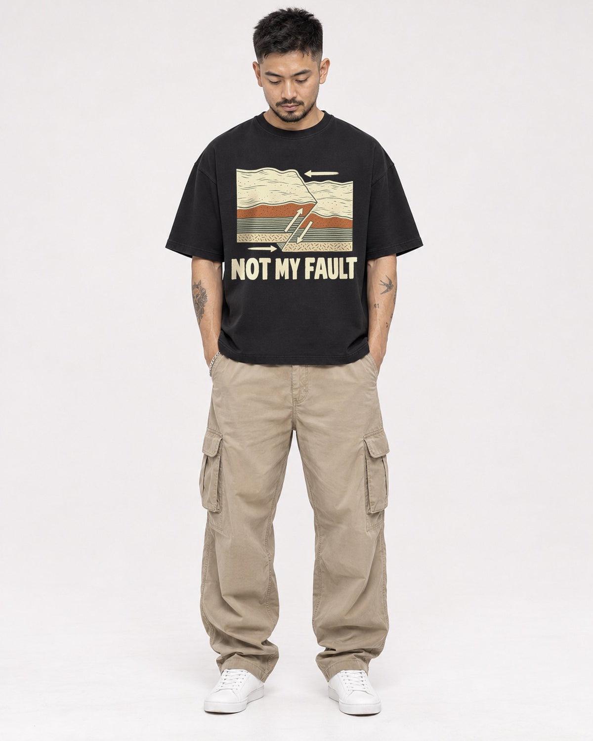 Mockup Boxy Heavyweight Tee Black male full-body 12