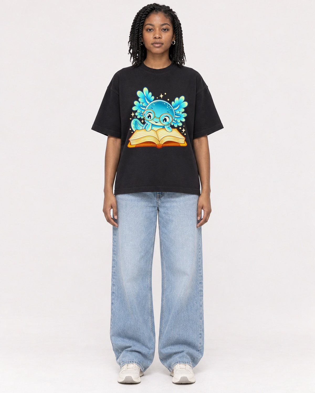 Mockup Boxy Heavyweight Tee Black female full-body 15