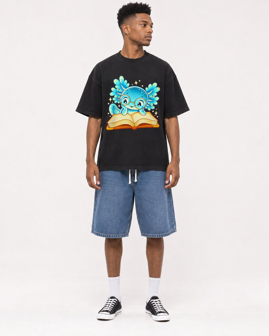 Mockup Boxy Heavyweight Tee Black male full-body 15