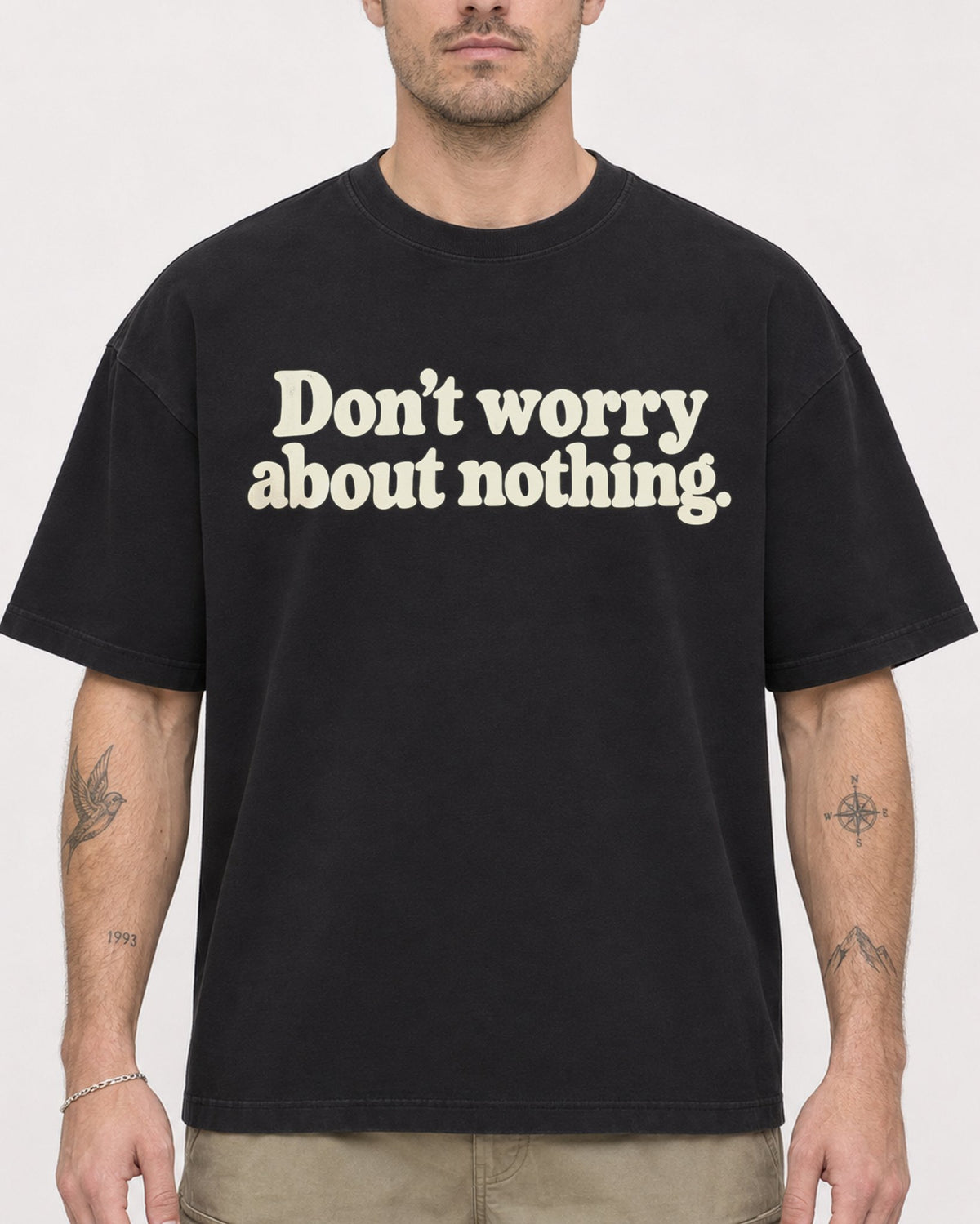 Mockup Boxy Heavyweight Tee Black male close-up 48