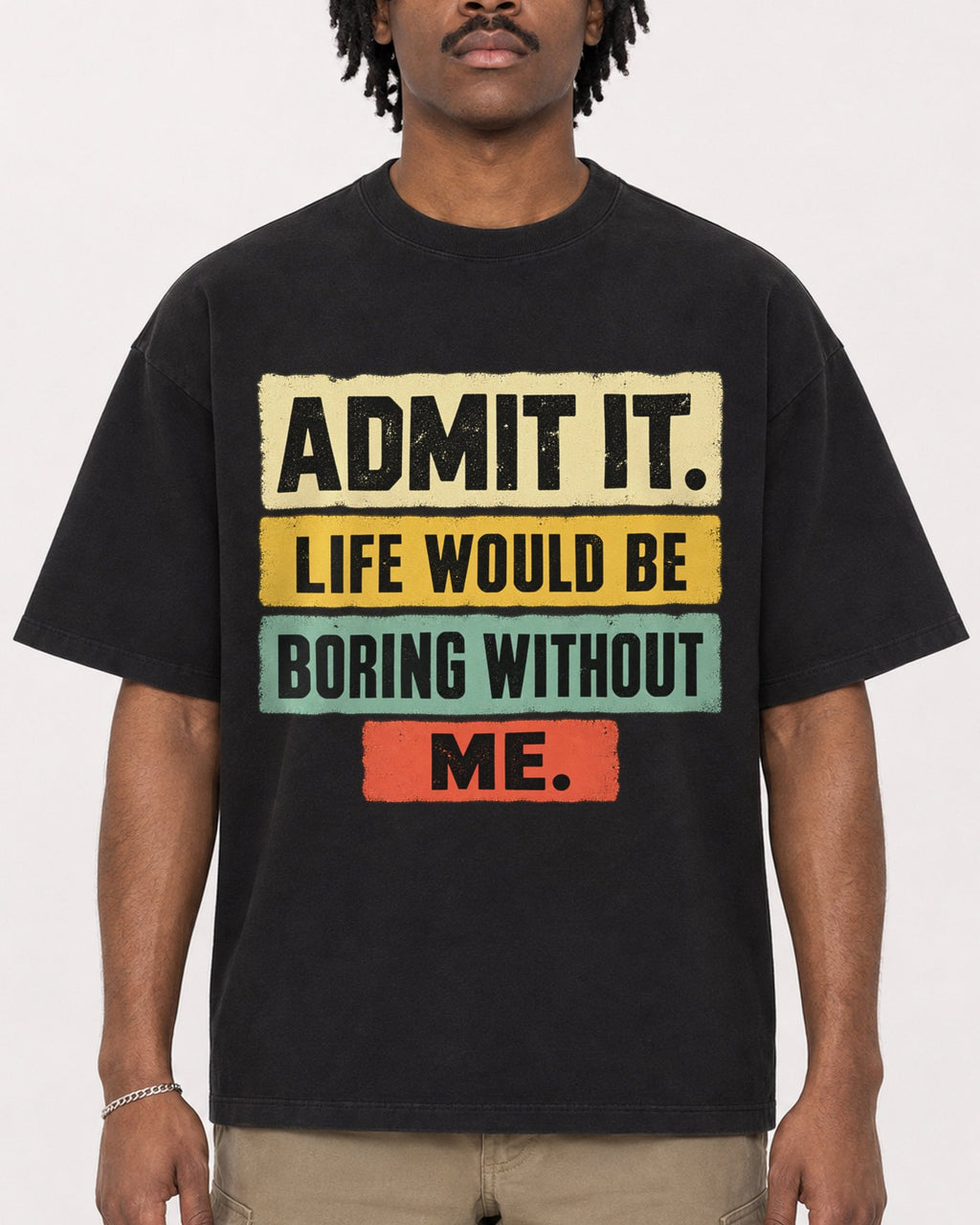 Mockup Boxy Heavyweight Tee Black male close-up 04