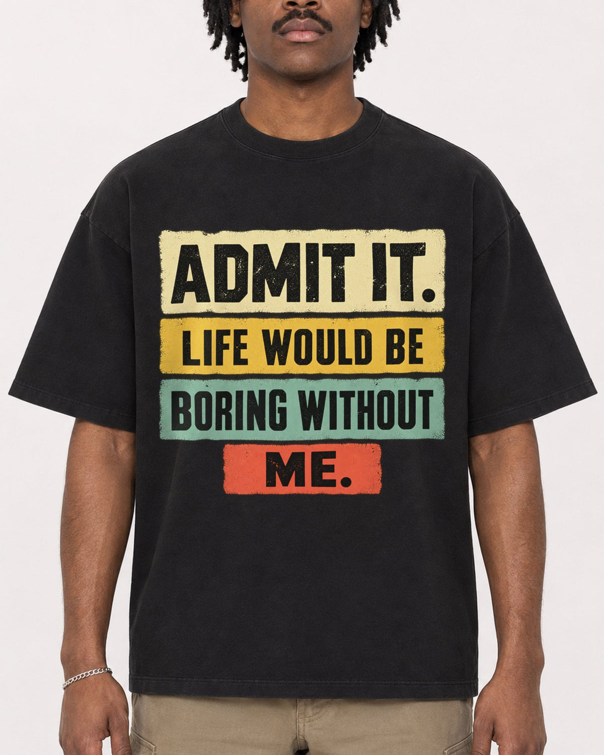Mockup Boxy Heavyweight Tee Black male close-up 04