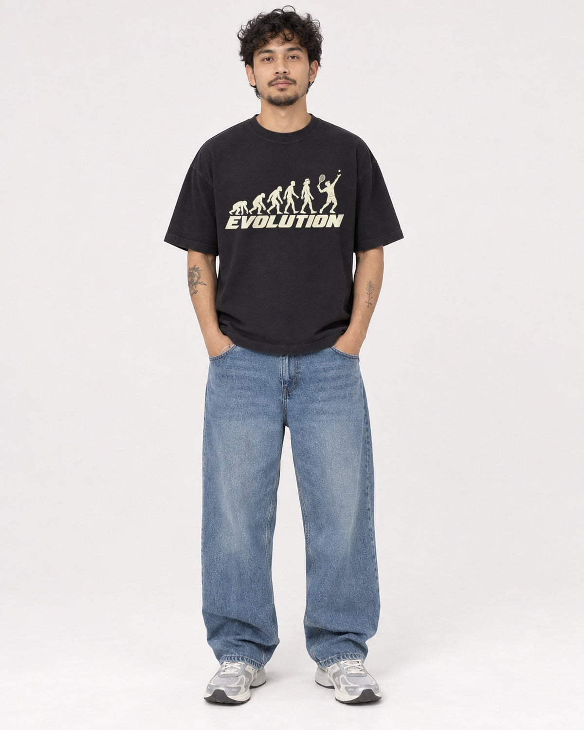 Mockup Boxy Heavyweight Tee Black male full-body 42