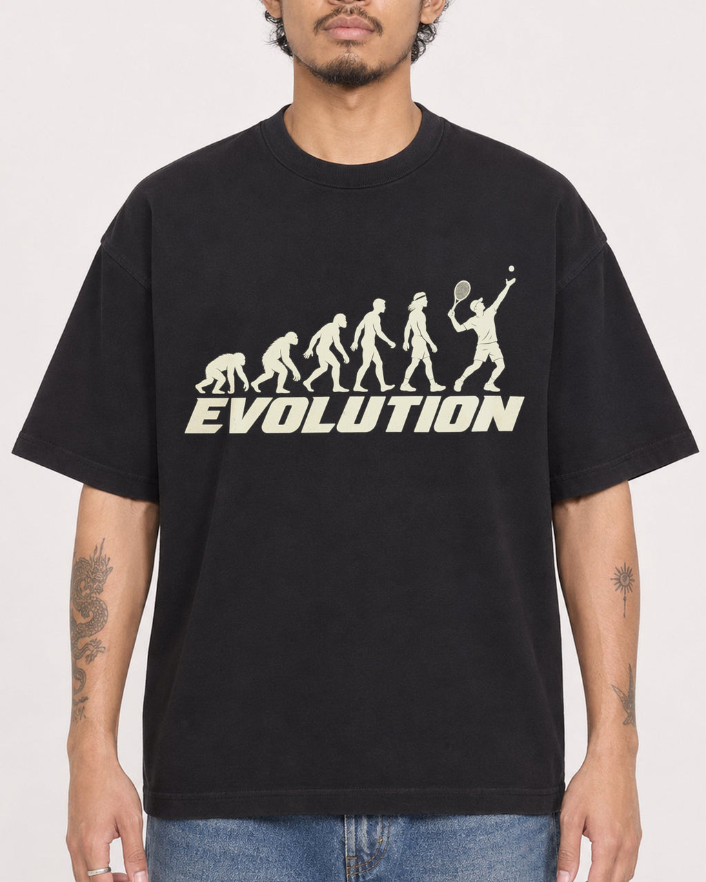 Mockup Boxy Heavyweight Tee Black male close-up 42