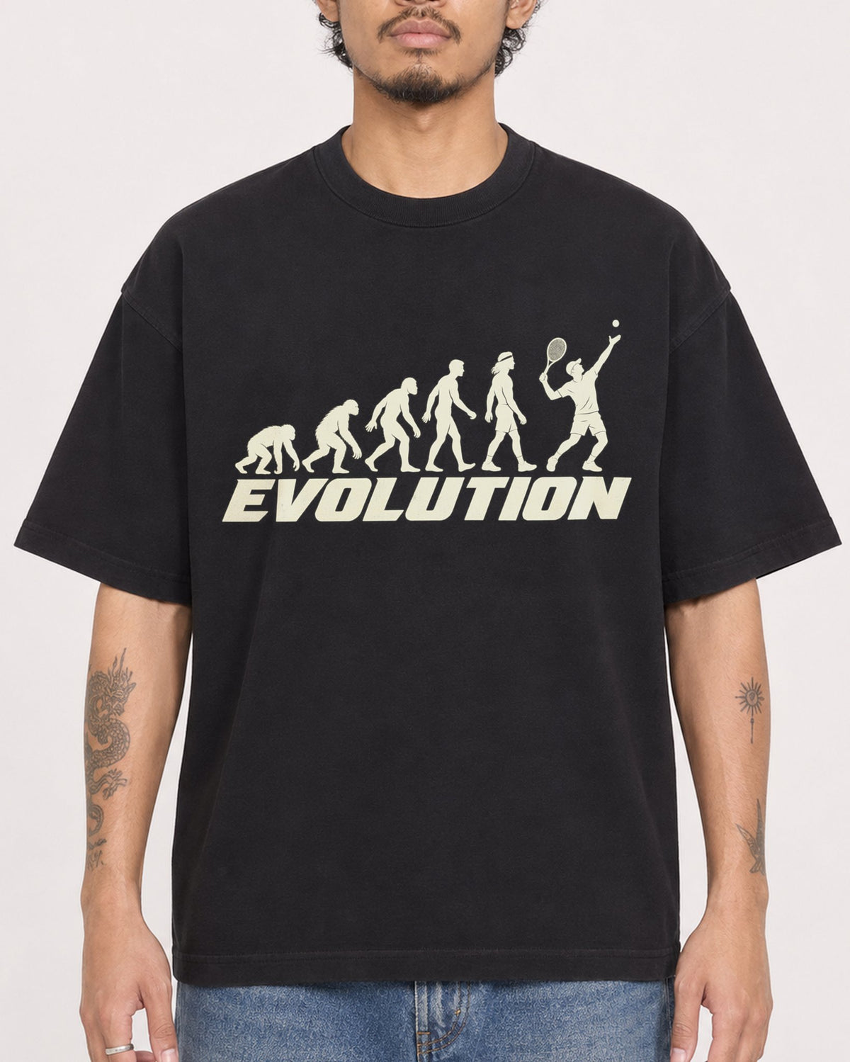 Mockup Boxy Heavyweight Tee Black male close-up 42