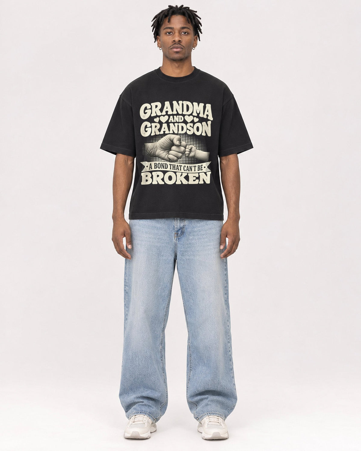 Mockup Boxy Heavyweight Tee Black male full-body 05