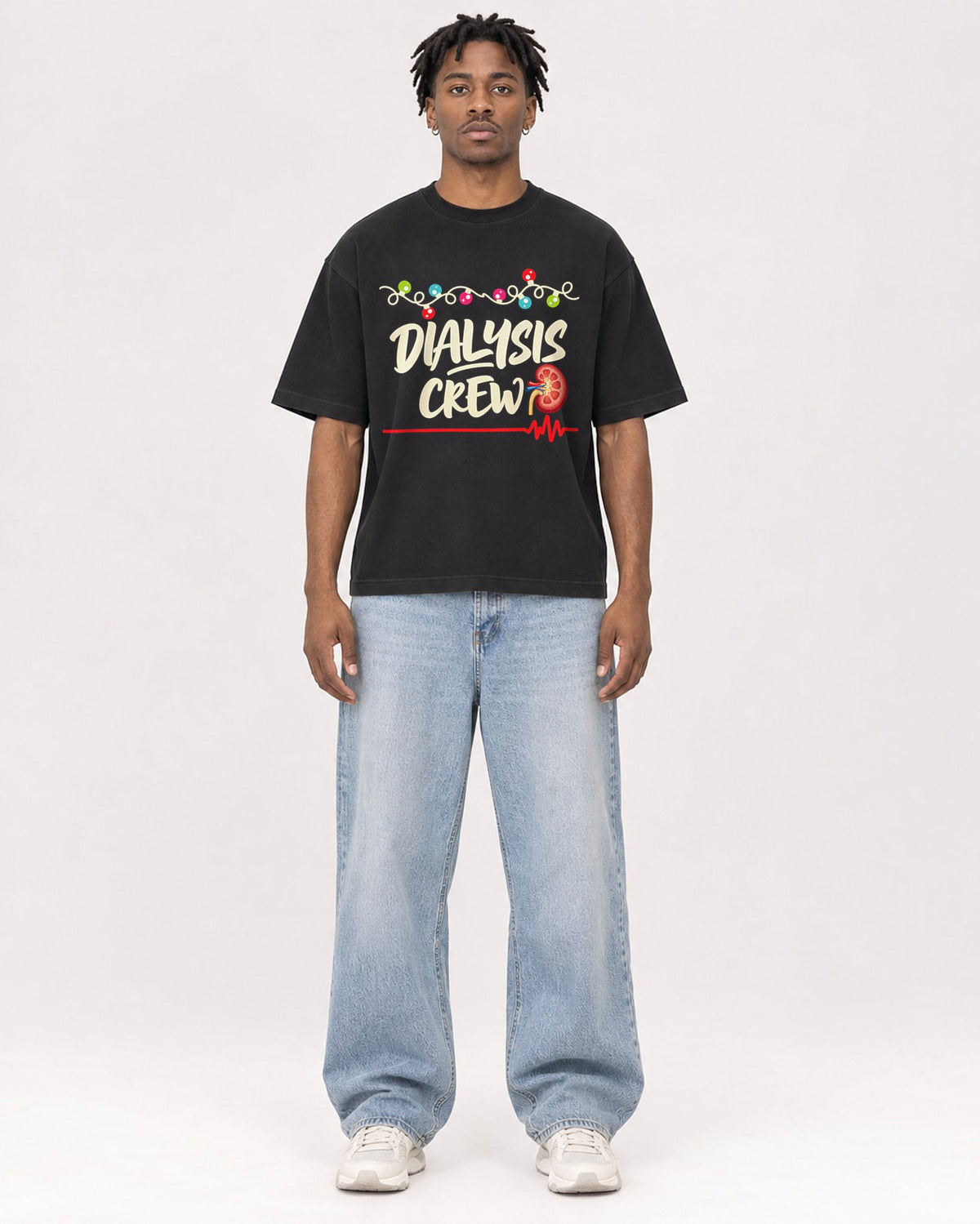 Mockup Boxy Heavyweight Tee Black male full-body 05